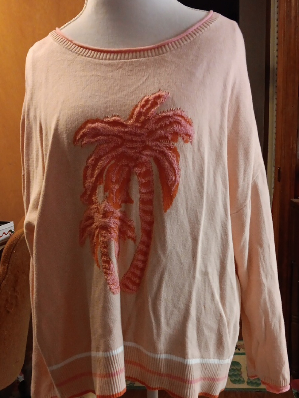 Talbots 2x Peach Palm Tree Sweater